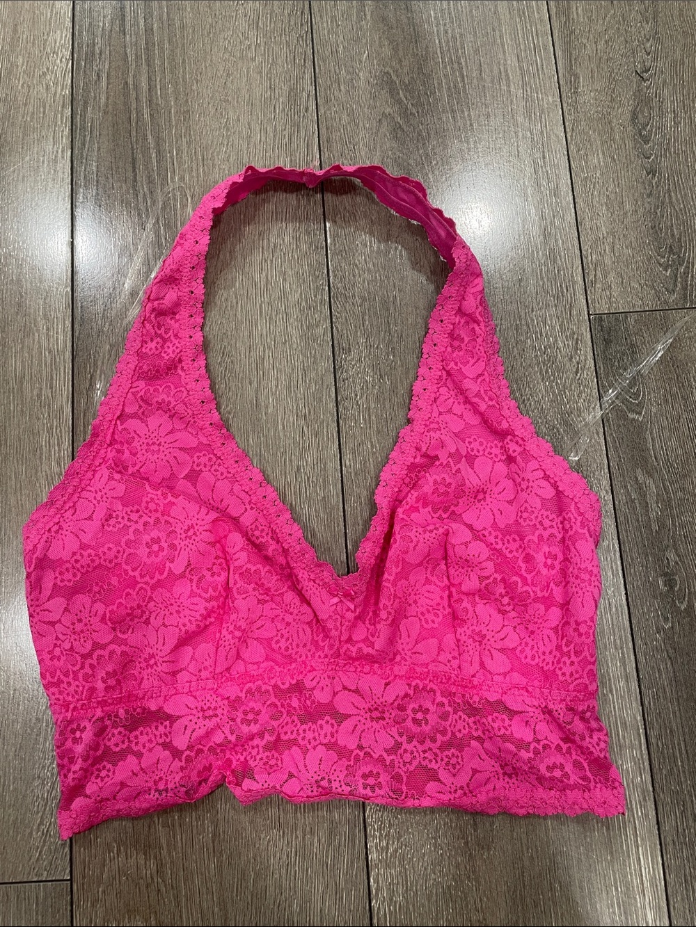 PINK Victoria's Secret Bright Pink Floral Lace Halter Bralette